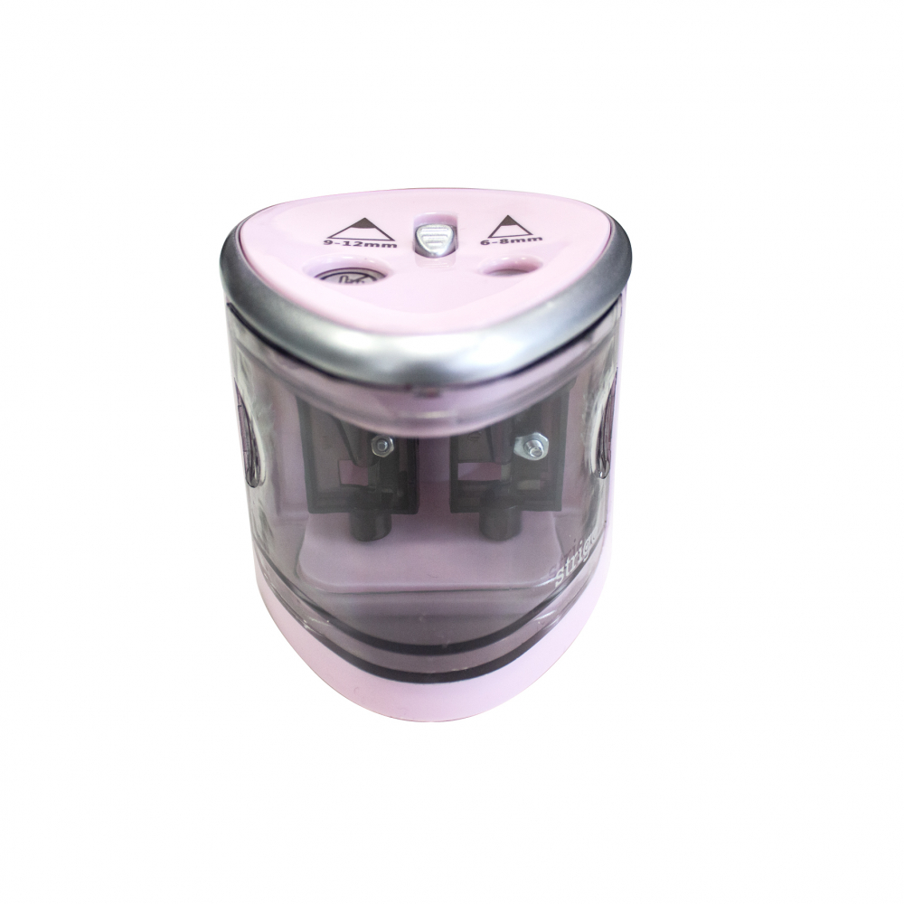 Ascutitoare Strigo dubla electrica pentru creioane,alimentare 4 baterii AA neincluse,roz pastel