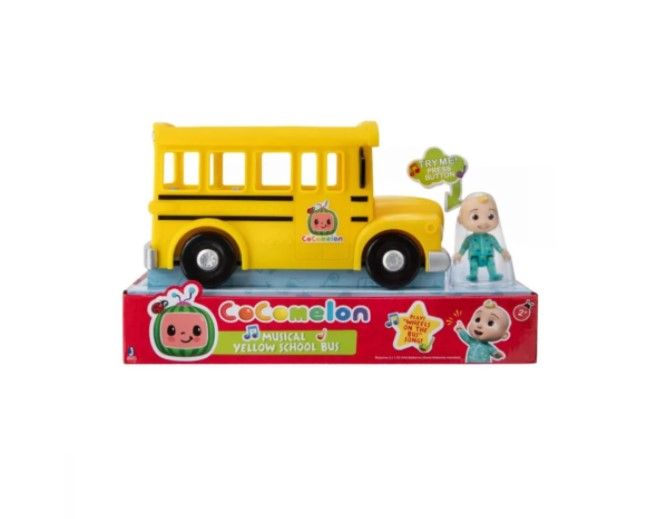 Autobuz scolar cocomelon cu sunet si figurina jj, galben, 22x10x10 cm