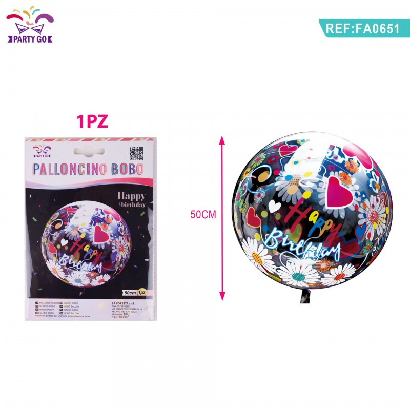 Balon din folie PartyGo Happy Birthday, 50cm, transparent cu desene