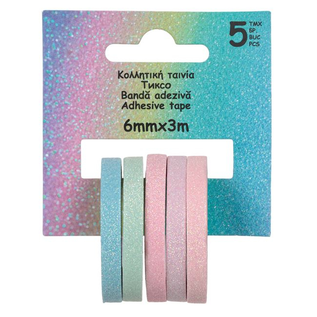Banda adeziva glitter culori pastelate pentru activitati crafts-5 bucati [2]