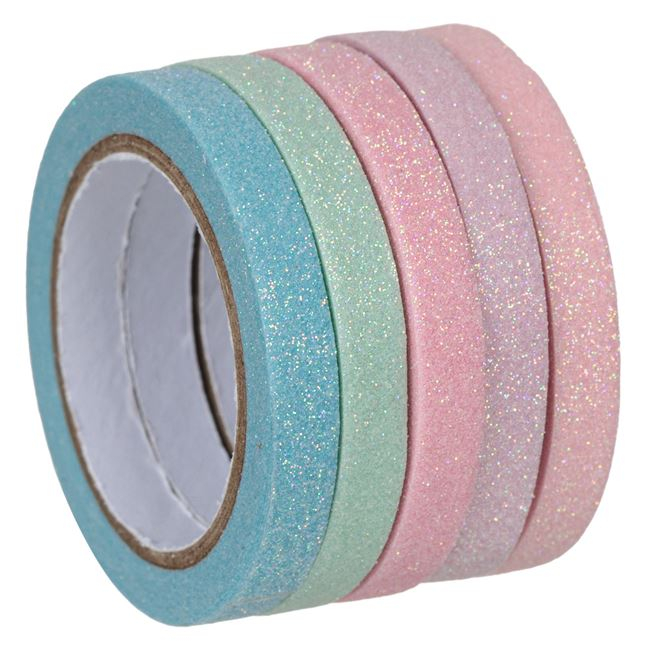 Banda adeziva glitter culori pastelate pentru activitati crafts-5 bucati