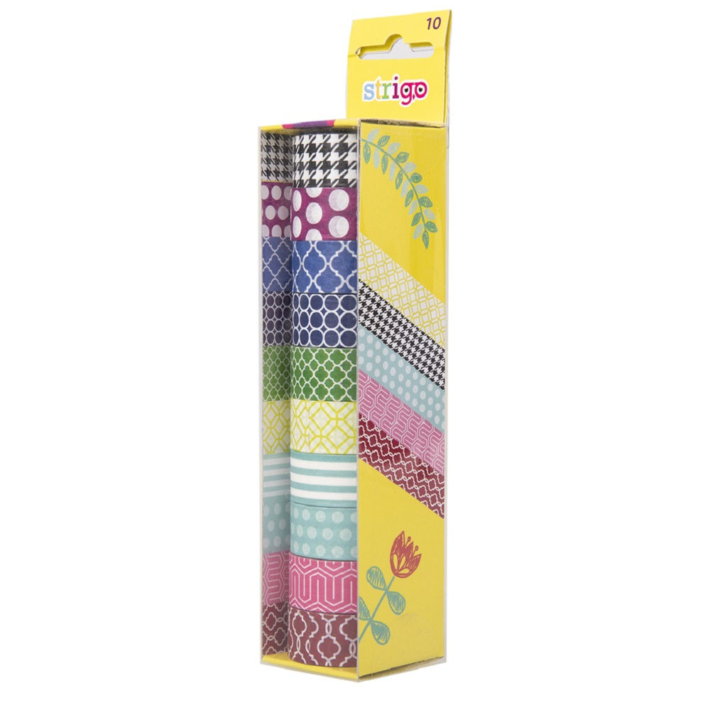 Banda adeziva pentru activitati crafts cu model, 10 role set, 5 metri