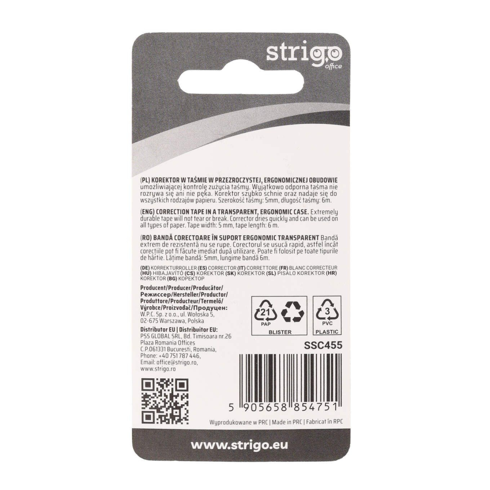 Bandă corectoare Strigo alb, 5 mm x 6 m [4]