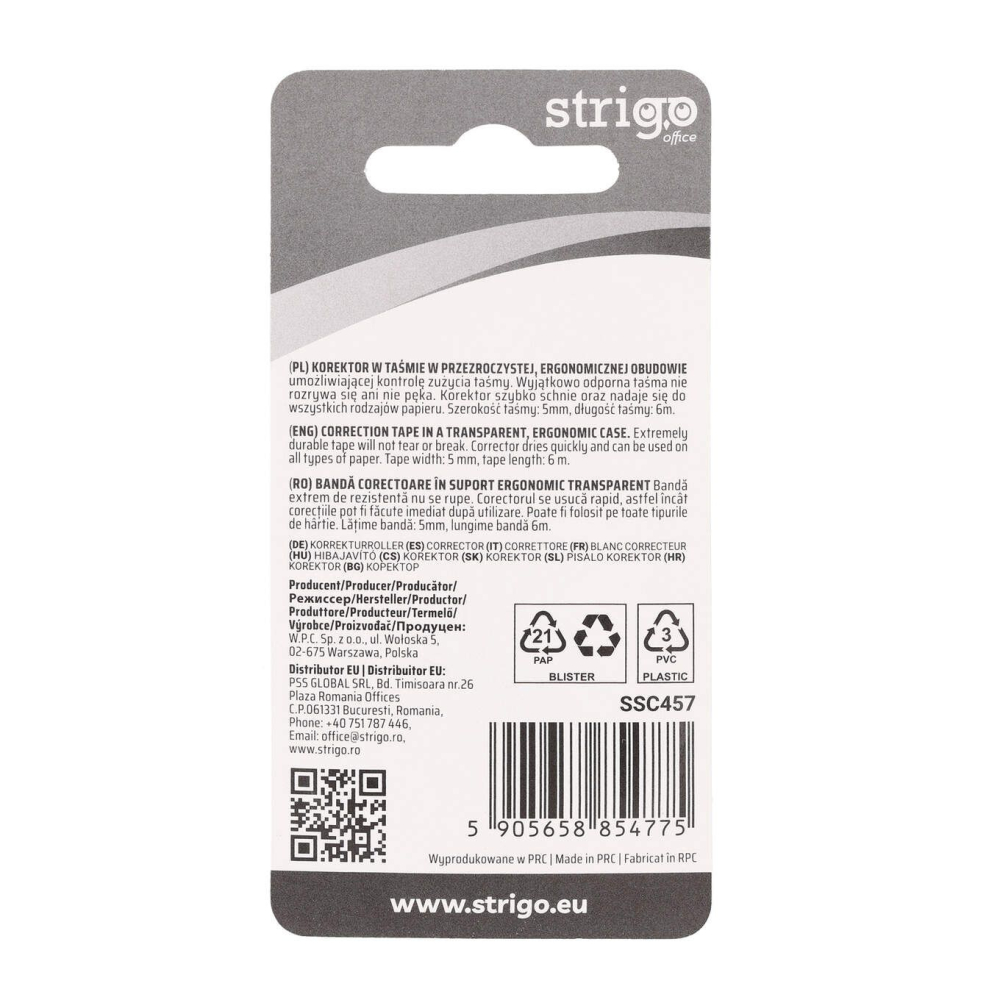 Bandă corectoare Strigo roz, 5 mm x 6 m [3]