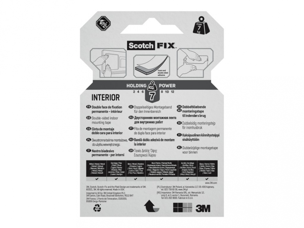 Bandă dublu adezivă montare suprafețe interioare, 19 mm x 1.5 m [6]