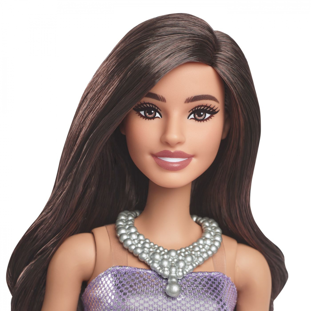 BARBIE FASHIONISTAS PAPUSA BARBIE BRUNETA CU ROCHIE MOV CU PAIETE [5]