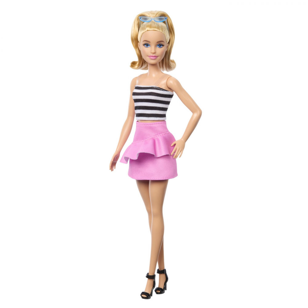 BARBIE PAPUSA BARBIE FASHIONISTA BLONDA CU PARUL PRIN IN COADA SI FUSTA ROZ [7]