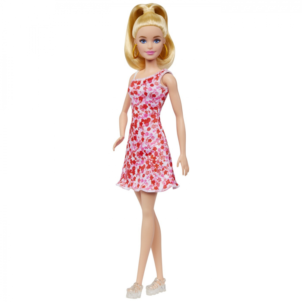 BARBIE PAPUSA BARBIE FASHIONISTA BLONDA CU PARUL PRINS IN COADA SI ROCHIE CU FLORICELE [5]