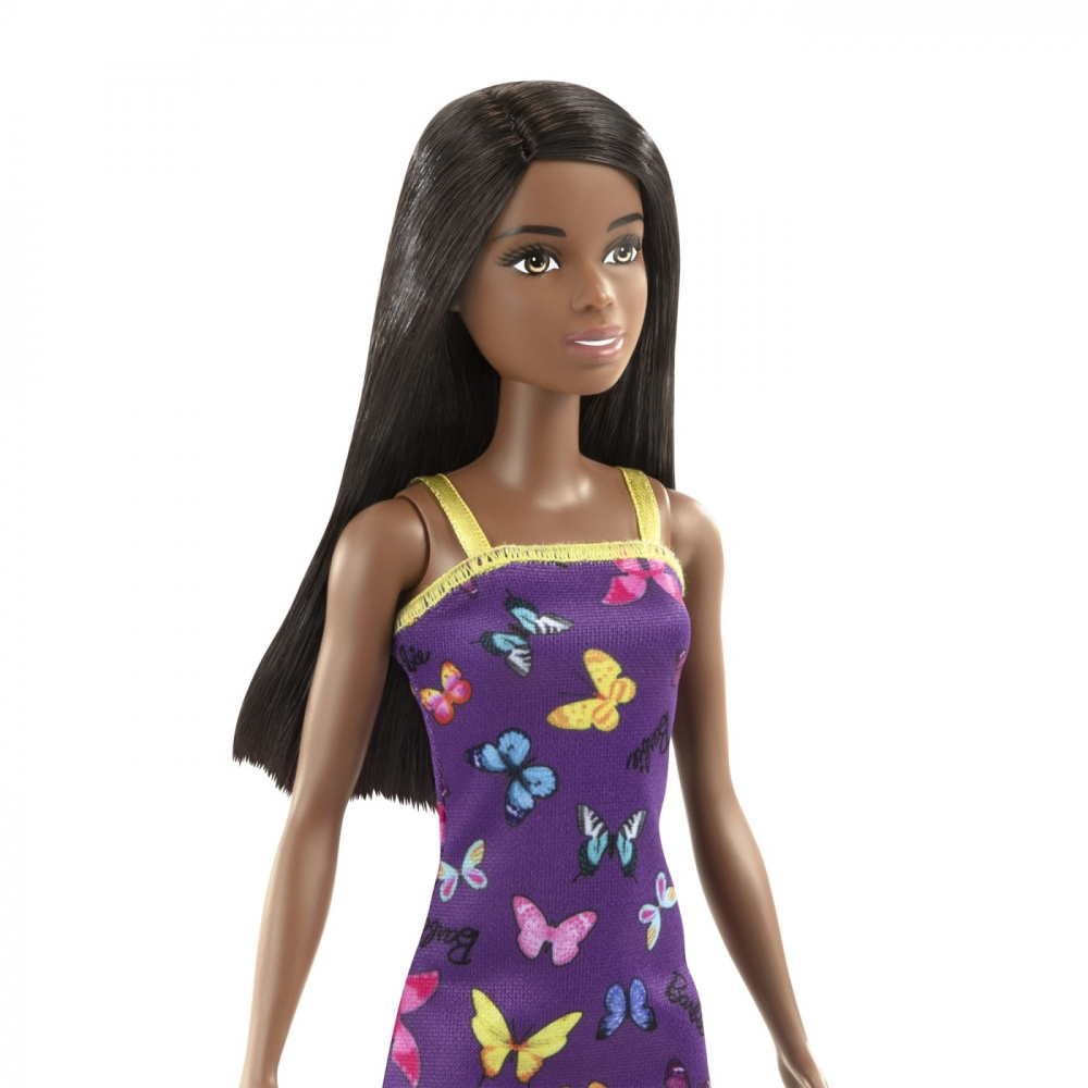 BARBIE PAPUSA CLASICA BRUNETA CU ROCHITA MOV CU IMPRIMEU CU FLUTURI [5]
