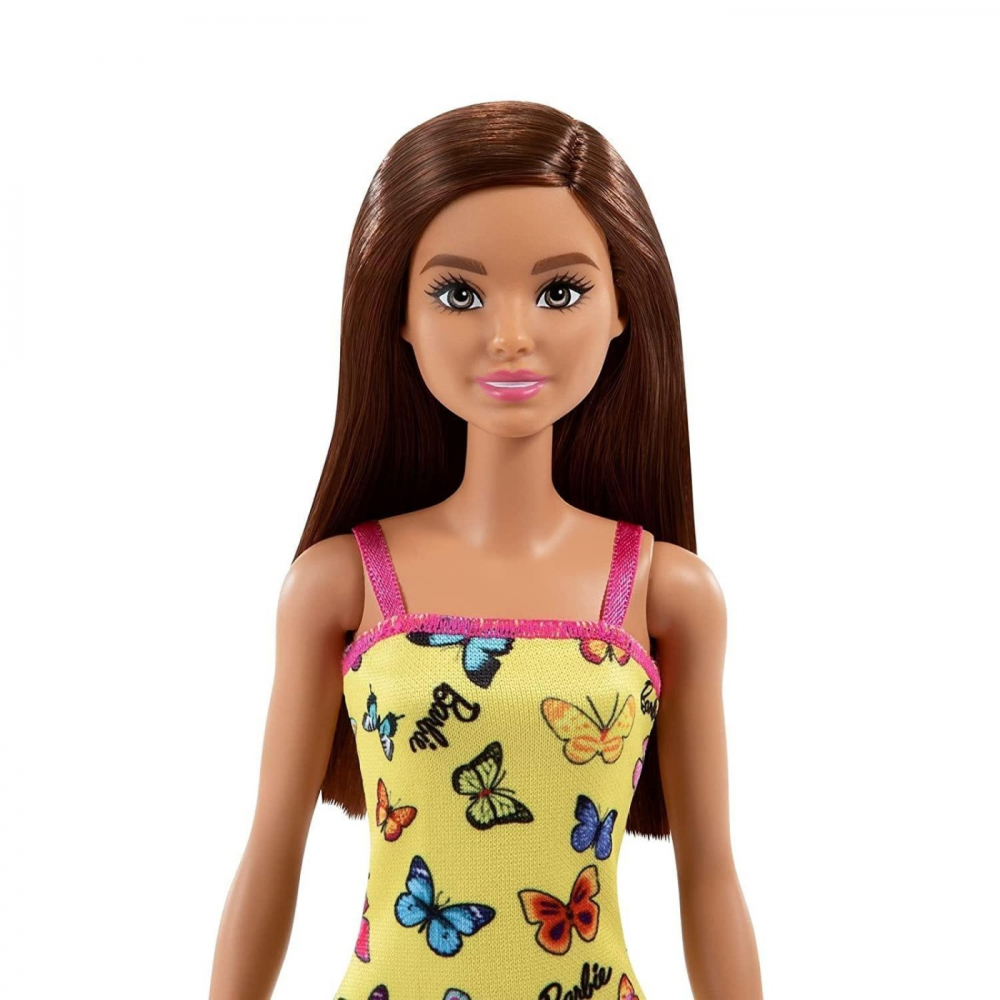BARBIE PAPUSA CLASICA SATENA CU ROCHITA GALBENA CU IMPRIMEU CU FLUTURI [3]