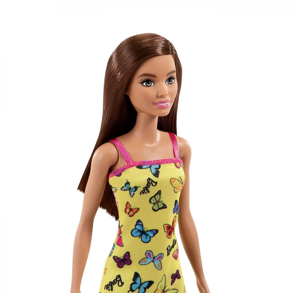 BARBIE PAPUSA CLASICA SATENA CU ROCHITA GALBENA CU IMPRIMEU CU FLUTURI [4]