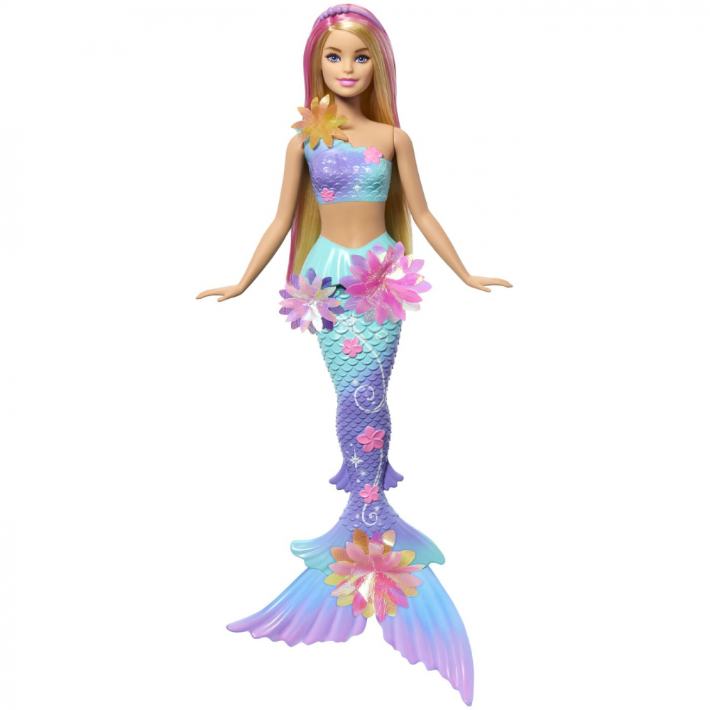 BARBIE PAPUSA SIRENA FLOARE MAGICA CU PAR BLOND SI COADA ALBASTRA [2]
