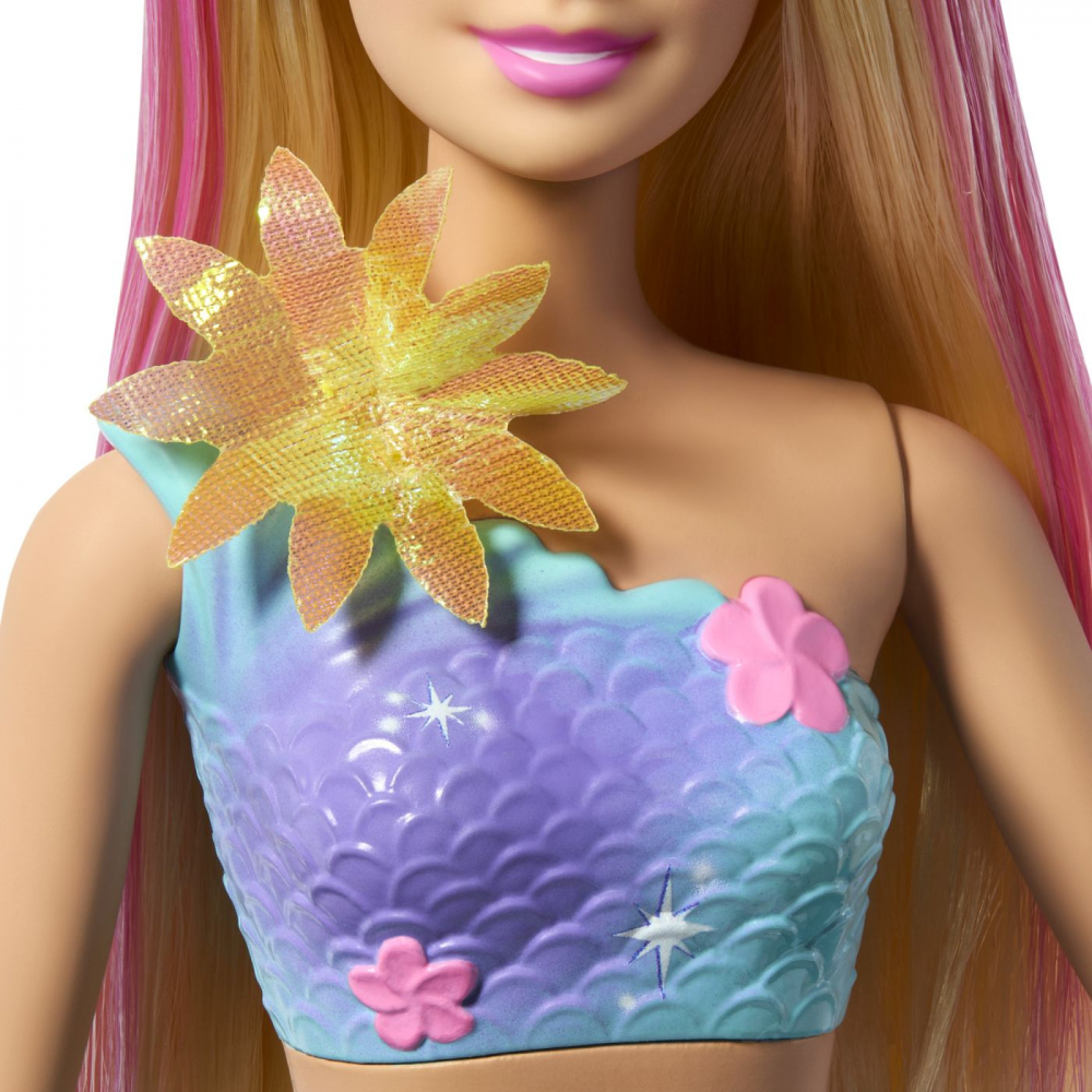 BARBIE PAPUSA SIRENA FLOARE MAGICA CU PAR BLOND SI COADA ALBASTRA [6]