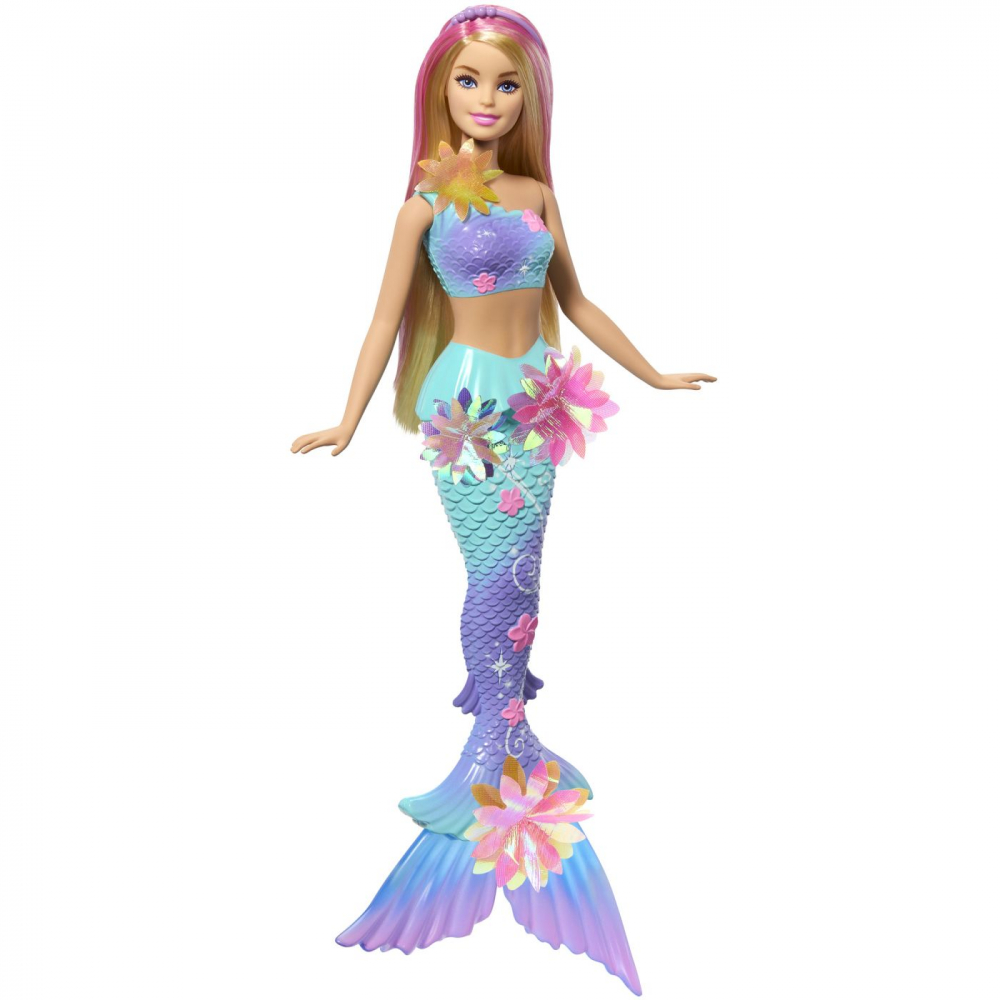 BARBIE PAPUSA SIRENA FLOARE MAGICA CU PAR BLOND SI COADA ALBASTRA [3]
