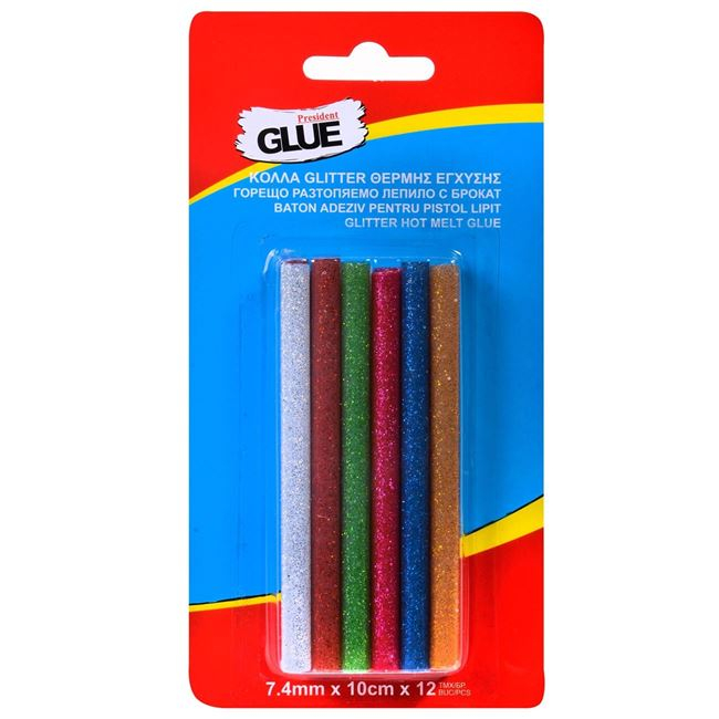 Baton silicon cu sclipici lipire la cald,7.4mmx10cm,12 bucati set,multicolor