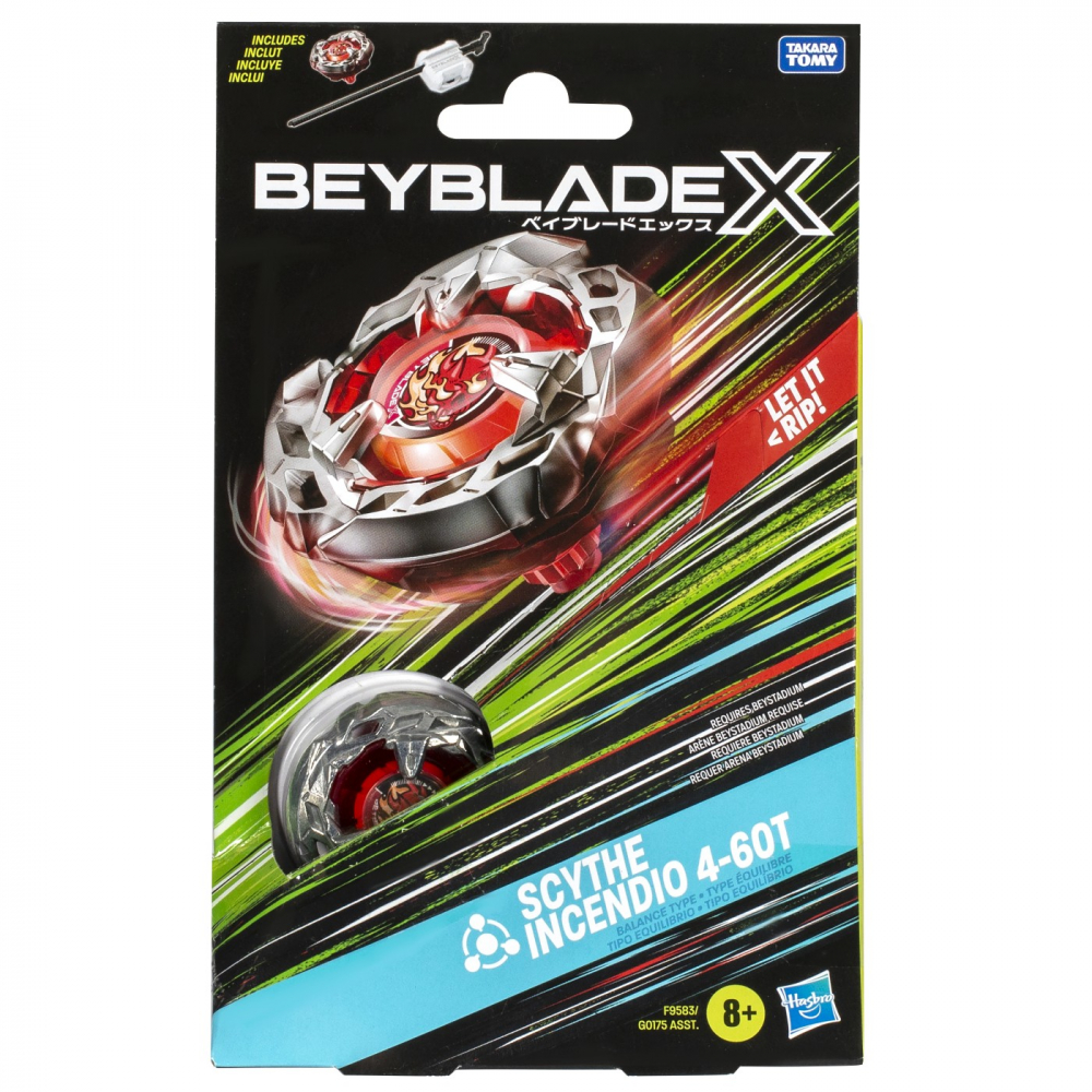 BEYBLADE X LET IT RIP SET LANSATOR SI ROATA SCYTHE INCENDIO 4-60T