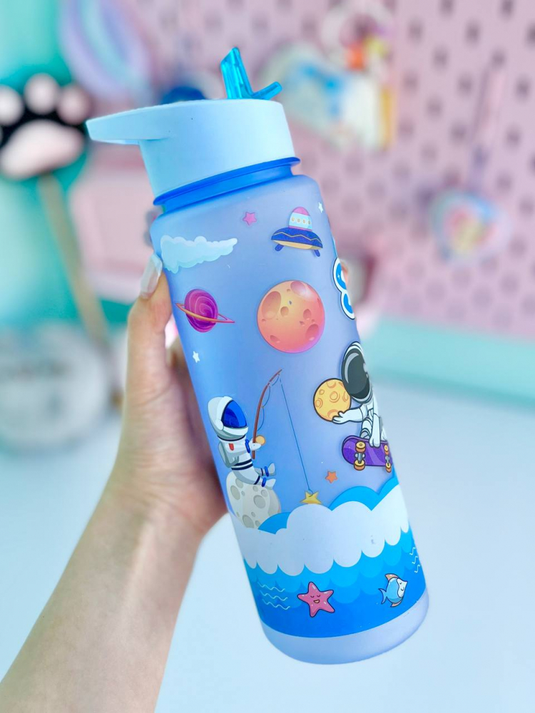 Bidon de apa pentru copii, model astronaut, albastru,plastic,500 ml [2]