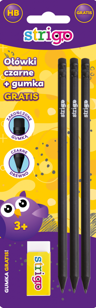 Blister 3 creioane HB Strigo Diamant + guma de sters