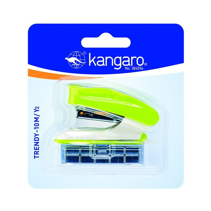 Blister mini capsator cu capse nr.10, 10 coli, verde,model Kangaro TRENDY-10M Y2