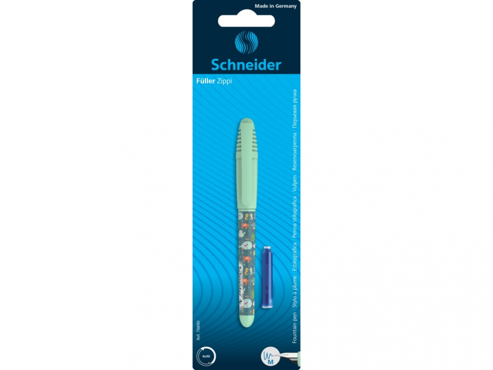 Blister stilou + rezerva cerneala pentru incepatori, model Schneider Zippi Vernil