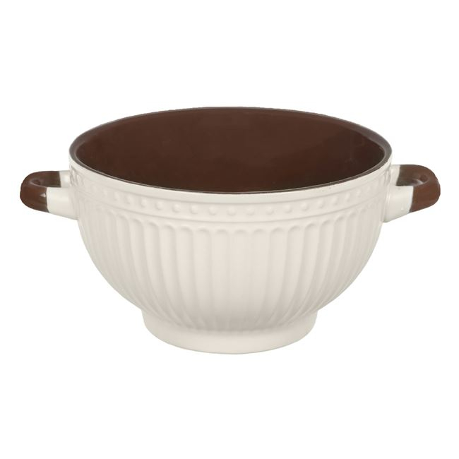 Oem Bol pentru supa cu manere,model liniar,ceramica,bej,650 ml