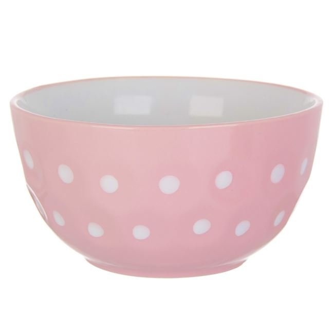 Oem Bol roz cu buline albe pentru supa,ceramica,650 ml