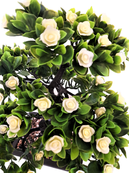Bonsai decorativ artificial in ghiveci cu flori albe [3]