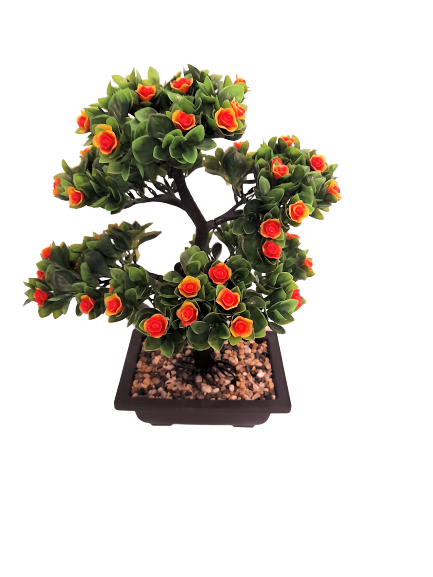 Bonsai decorativ artificial in ghiveci cu flori portocalii [2]