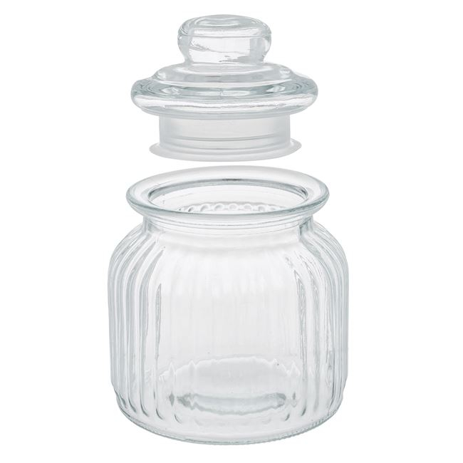 Borcan din sticla pentru bomboane,design dungi in relief,640 ml [2]