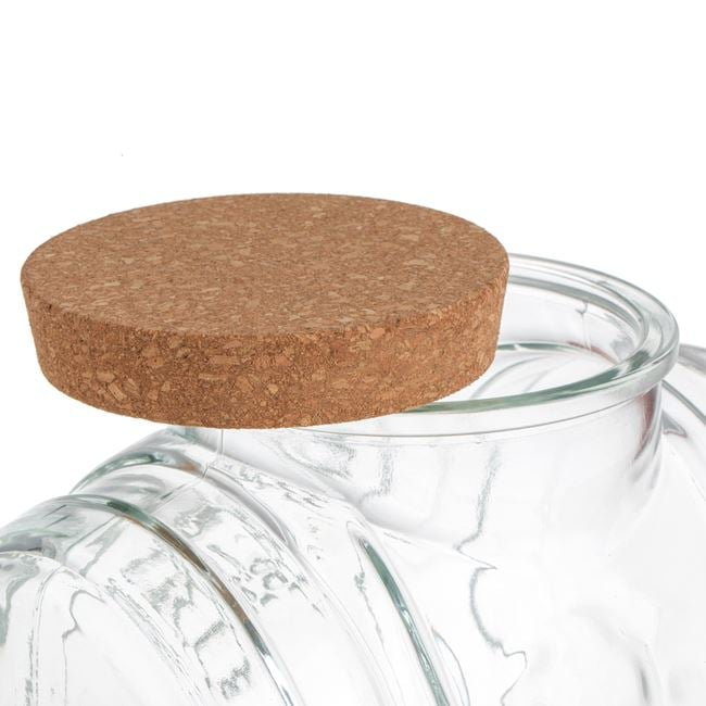 Borcan din sticla pentru limonada cu robinet, dop pluta si suport lemn,3 litri [4]