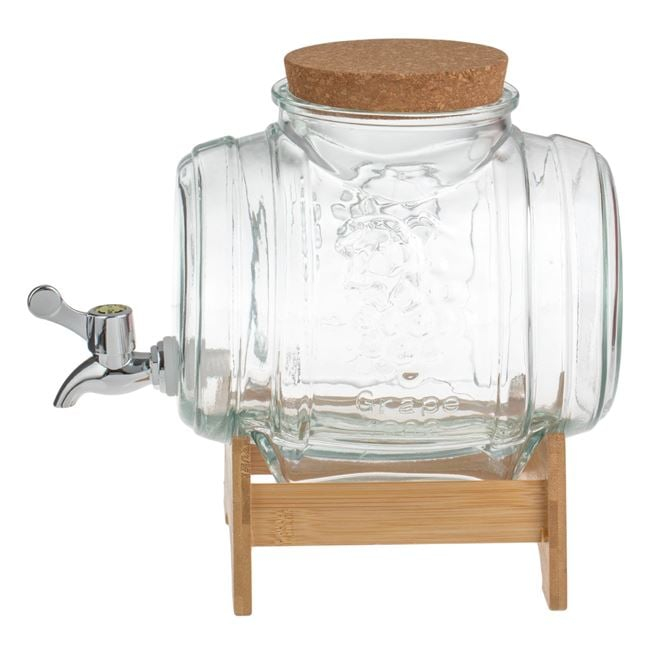 Borcan din sticla pentru limonada cu robinet, dop pluta si suport lemn,3 litri [3]