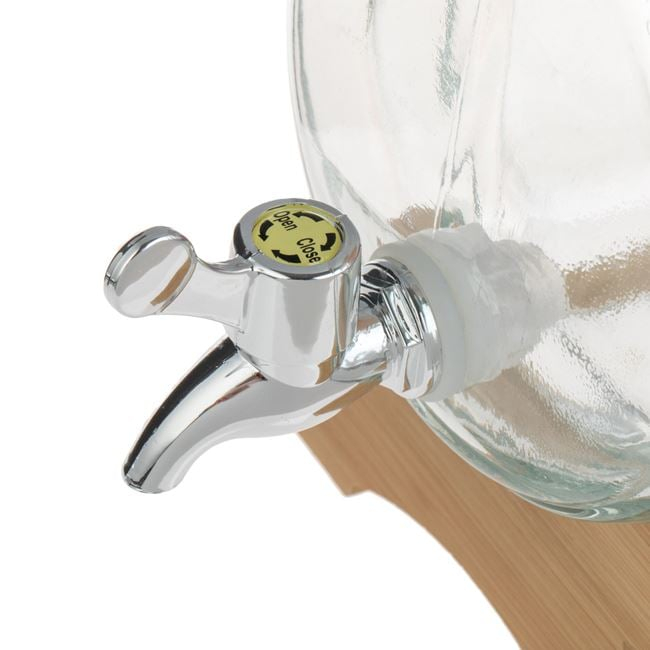Borcan din sticla pentru limonada cu robinet, dop pluta si suport lemn,3 litri [2]