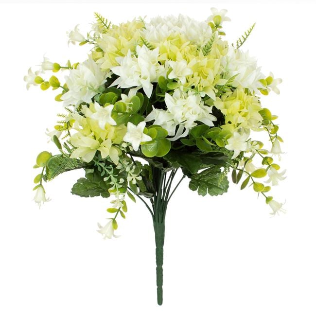 Buchet decorativ artificial cu flori de crizanteme albe,plastic,34 cm