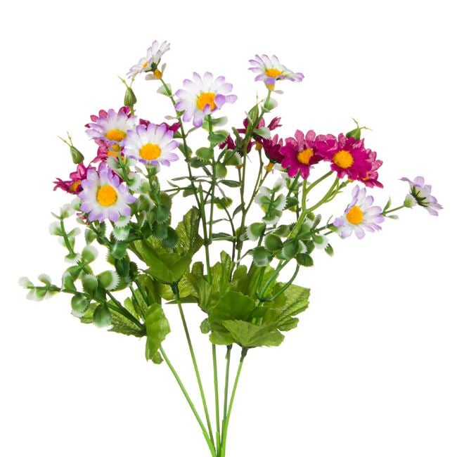 Buchet decorativ artificial cu flori mov,plastic,35 cm