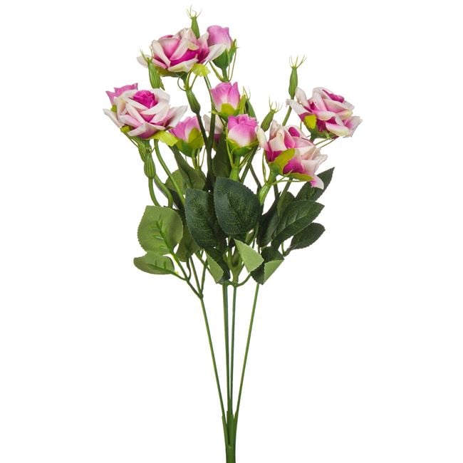 Buchet decorativ artificial cu flori trandafiri,mov,plastic,43 cm