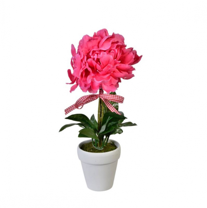 Bujor roz decorativ artificial in ghiveci ,plastic, 30 cm