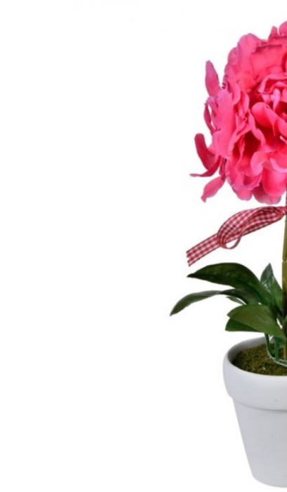 Bujor roz decorativ artificial in ghiveci  [5]