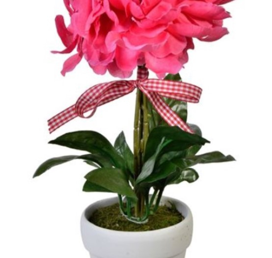 Bujor roz decorativ artificial in ghiveci  [2]