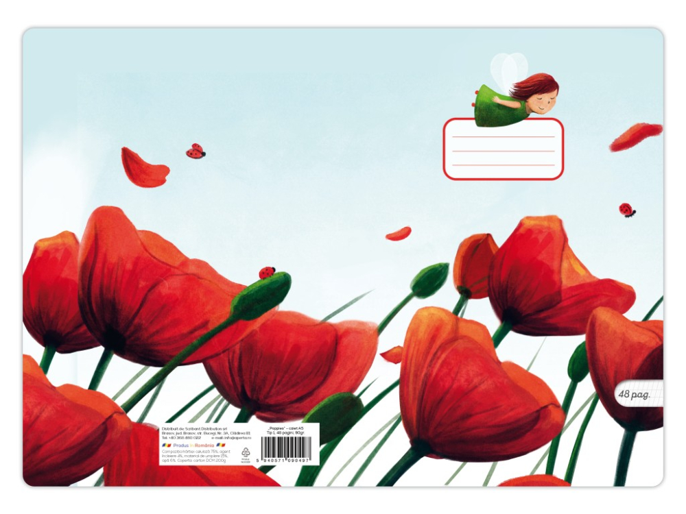 Caiet A5 special tip 1,ilustratie Poppies,24 file, 90g [3]