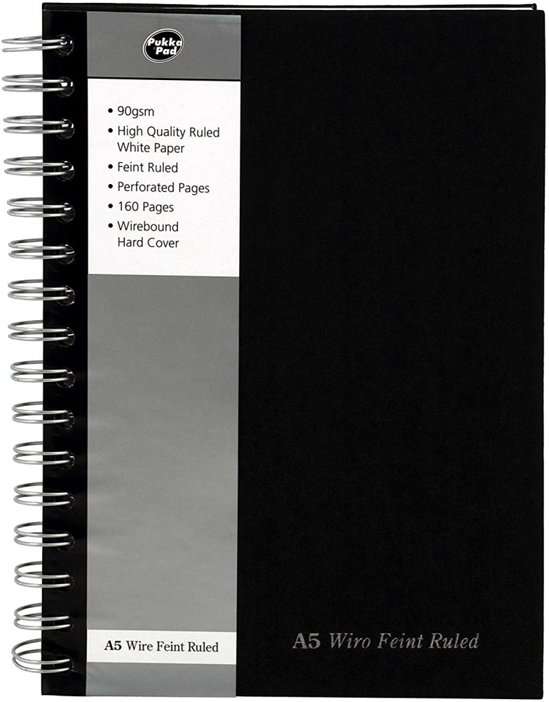 Caiet cu Spirala Pukka Pad A5, 160 Pagini Dictando, Microperforatii, Coperti Intarite, Negru