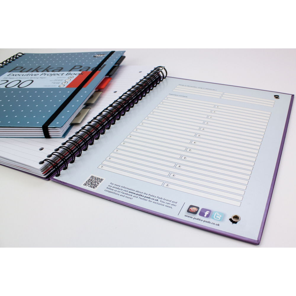 Caiet cu spirala si separatoare Pukka Pad A4 Executive Metallic Project Book, 200 pagini, albastru [3]