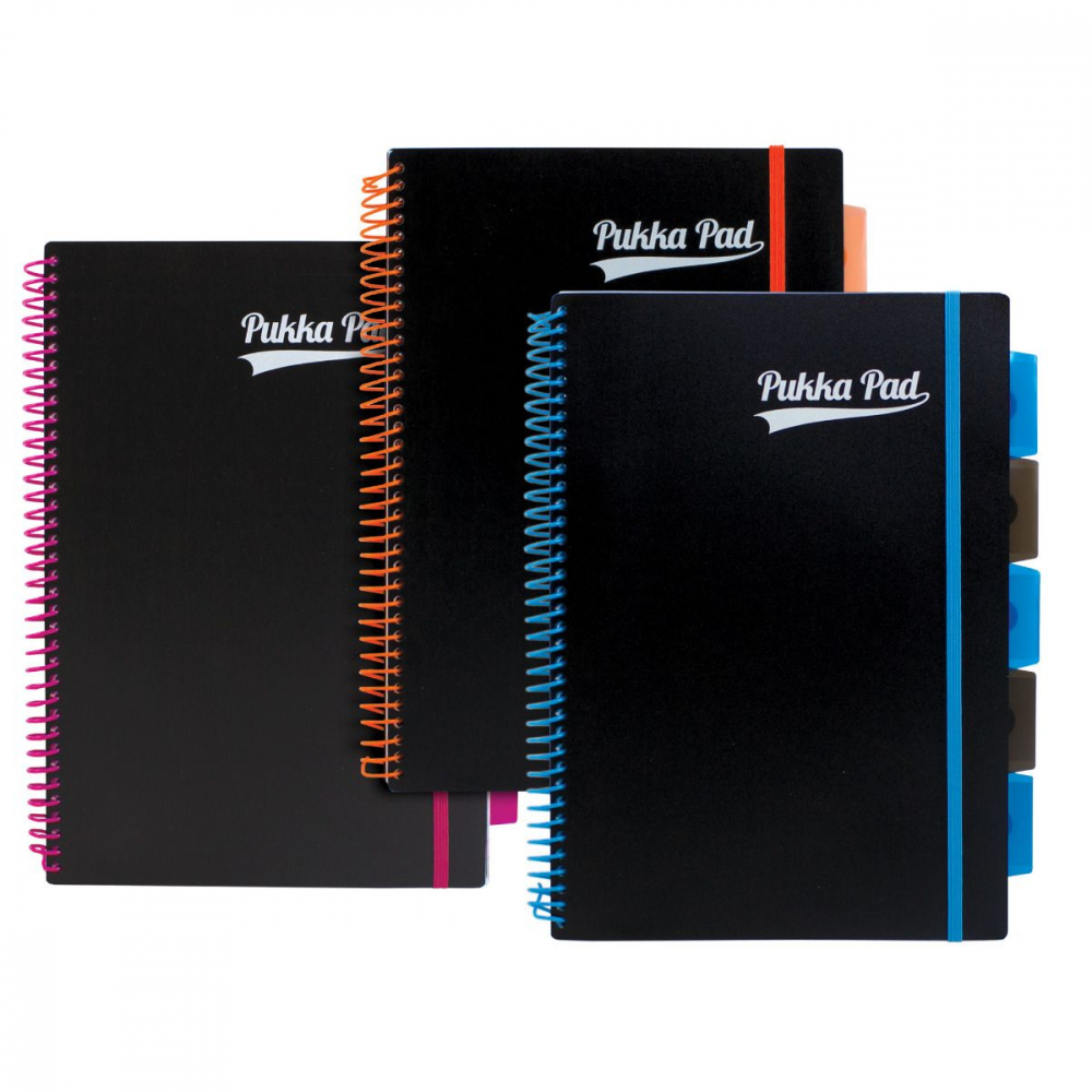 Caiet cu Spirala si Separatoare Pukka Pad PP Neon A4, 200 Pagini Dictando, Coperti PP, Roz   Portocaliu   Albastru