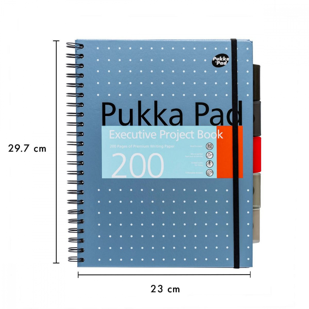 Caiet cu spirala si separatoare Pukka Pad A4 Executive Metallic Project Book, 200 pagini, albastru