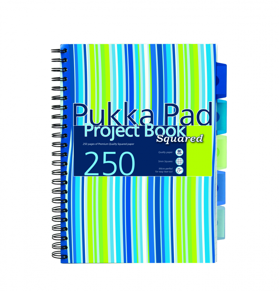 Caiet cu Spirala si Separatoare Pukka Pad Project Book Stripes A4, 250 Pagini Dictando, Albastru