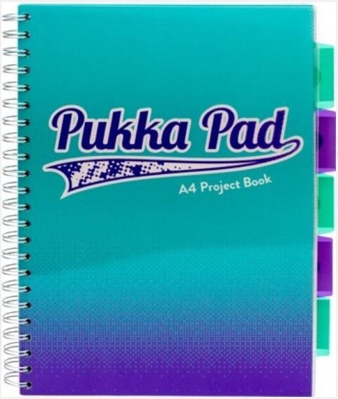 Caiet cu Spirala si Separatoare Pukka Pad Project Book Fusion A4, Dictando, 200 Pagini, Coperta Albastru Marin
