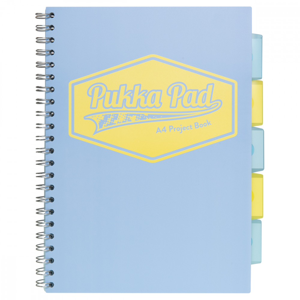 Caiet cu Spirala si Separatoare Pukka Pad Project Book Pastel A4, Dictando, 200 Pagini, Coperta Bleu