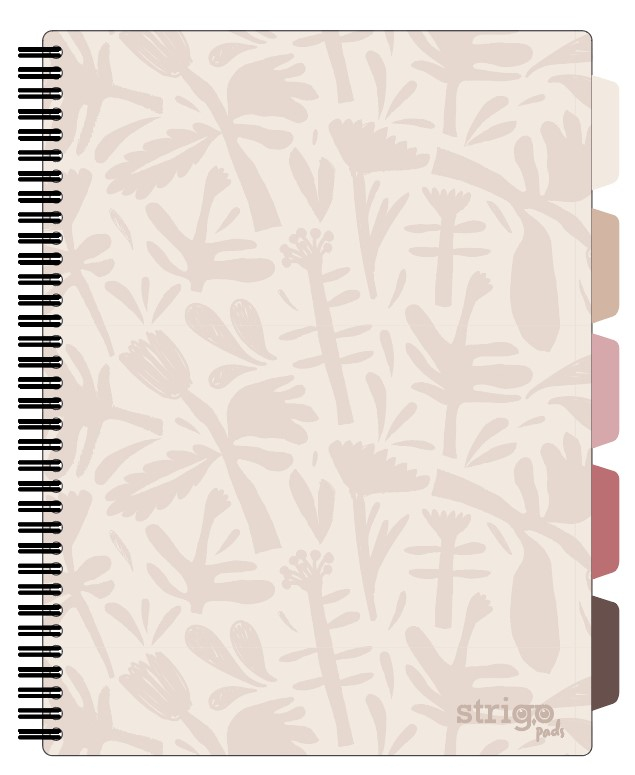 Caiet cu Spirala si Separatoare Strigo Pads Project Book Floral A4, Matematica, Crem