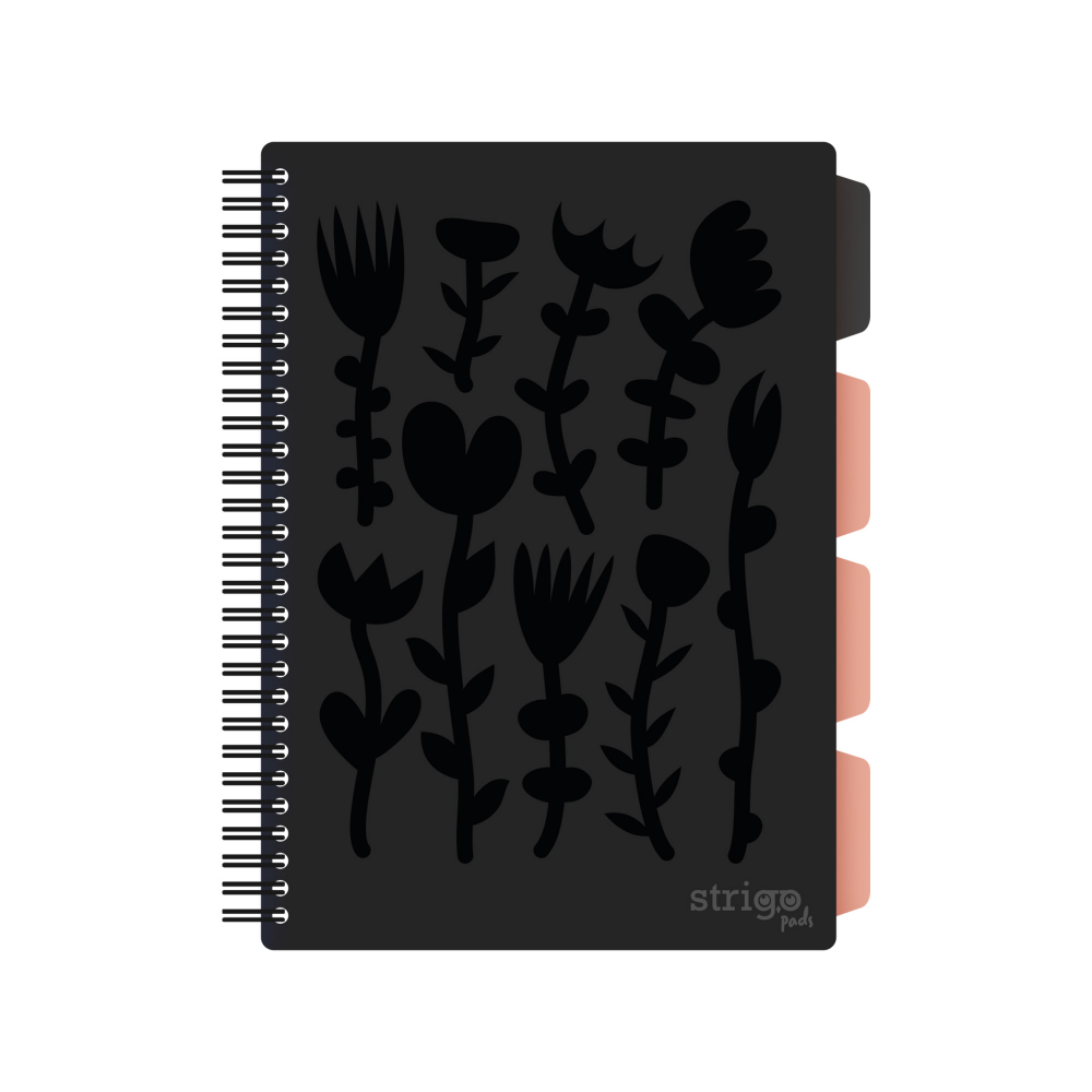 Caiet cu Spirala si Separatoare Strigo Pads Project Book Floral B5, Matematica, Negru