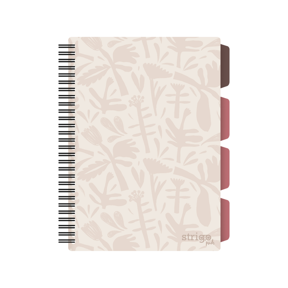 Caiet cu Spirala si Separatoare Strigo Pads Project Book Floral B5, Matematica, Crem