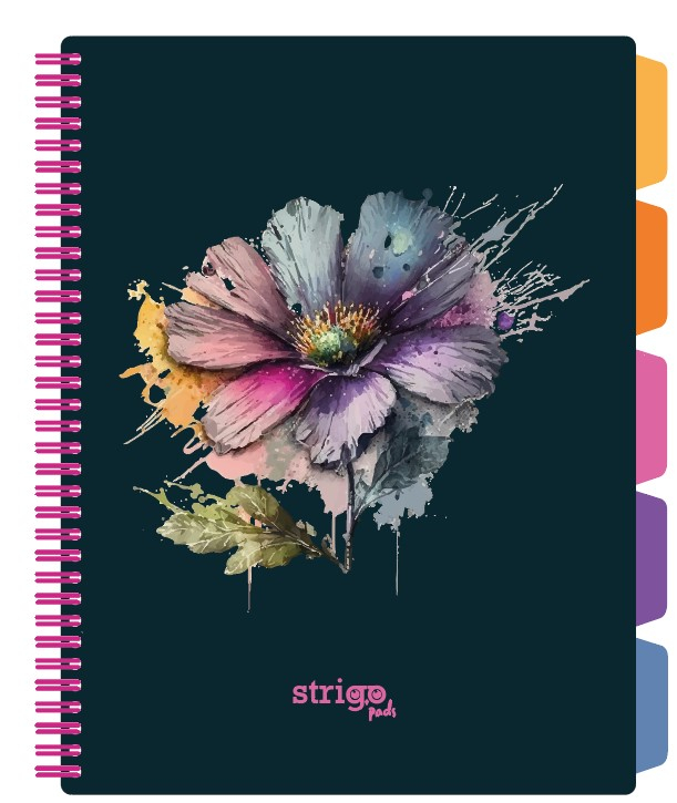 Caiet cu Spirala si Separatoare Strigo Pads Project Book Flori A4, Matematica, Albastru Deschis
